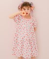 ベビー服 女の子 子ども服 こども キッズ 花柄 スクエアネック Aライン ギャザーワンピース ピンク(02) モデル画像アップ