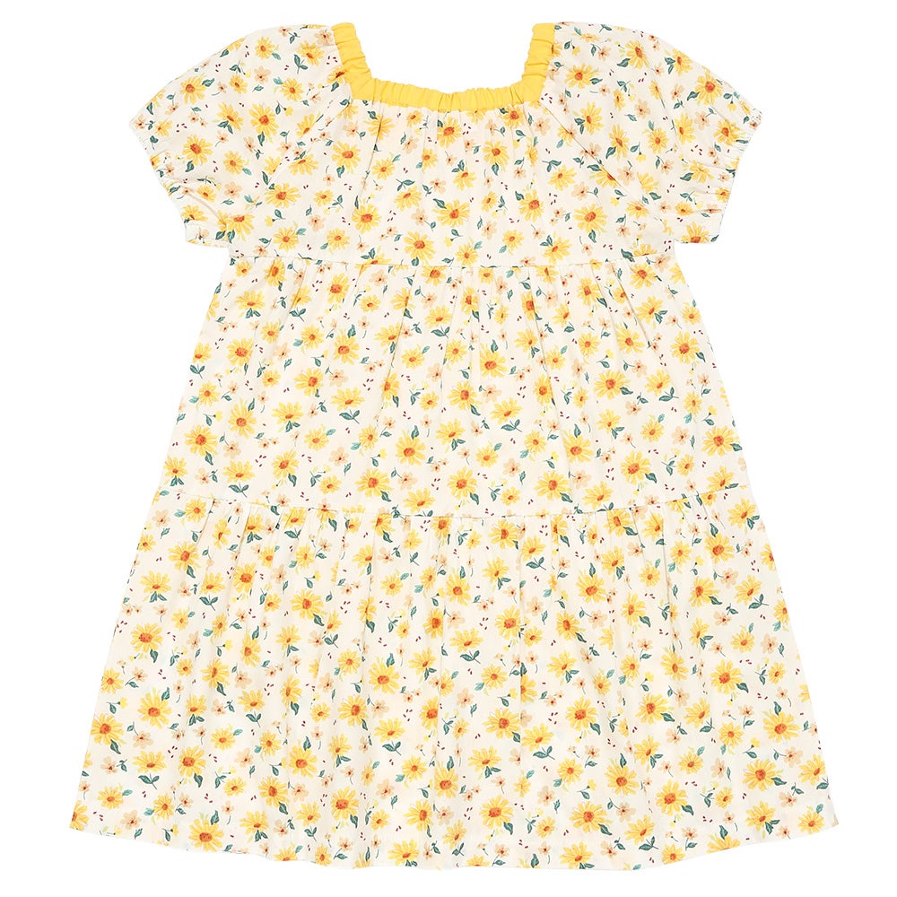 ベビー服 女の子 花柄 スクエアネック ギャザーワンピース イエロー(04) 背面