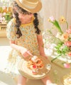 ベビー服 女の子 子ども服 こども キッズ 花柄 スクエアネック Aライン ギャザーワンピース イエロー(04) モデル画像1