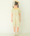 ベビー服 女の子 子ども服 こども キッズ 花柄 スクエアネック Aライン ギャザーワンピース イエロー(04) モデル画像4