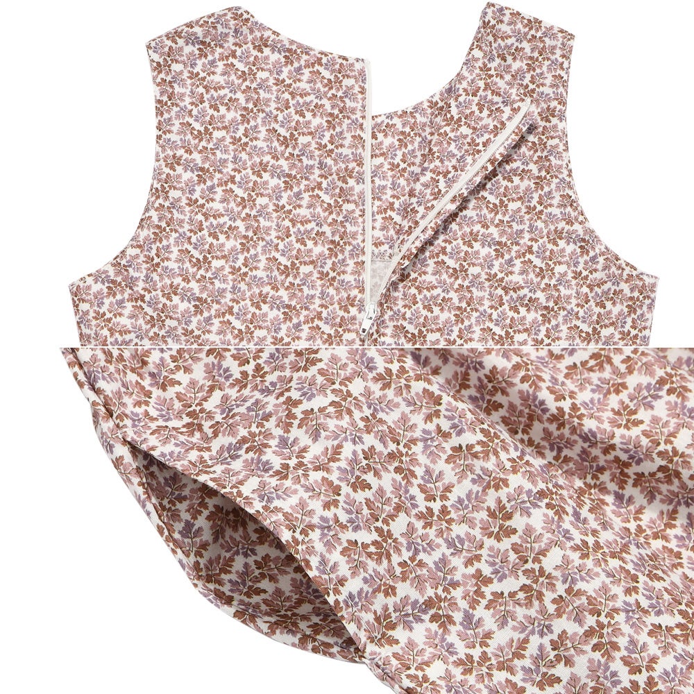 ベビー服 女の子 綿100％ 小花柄 リボン ギャザーワンピース ピンク(02) デザインポイント2