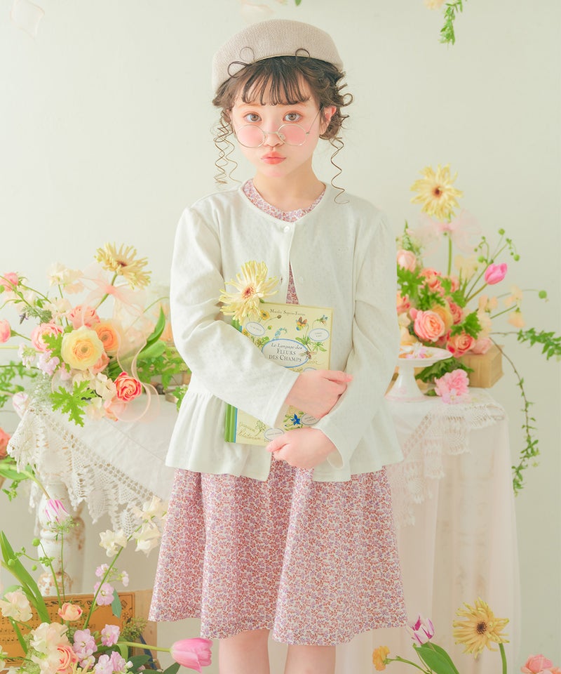 綿100％ 小花柄 リボン ギャザーワンピース