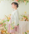 ベビー服 女の子 綿100％ 小花柄 リボン ギャザーワンピース ピンク(02) モデル画像全身