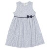 ベビー服 女の子 綿100％ 小花柄 リボン ギャザーワンピース ブルー(61) 正面