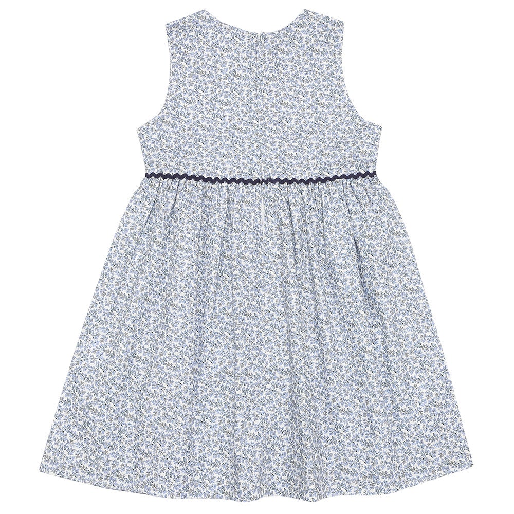 ベビー服 女の子 綿100％ 小花柄 リボン ギャザーワンピース ブルー(61) 背面