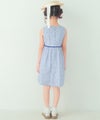 ベビー服 女の子 綿100％ 小花柄 リボン ギャザーワンピース ブルー(61) モデル画像2