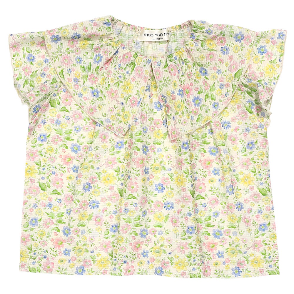 子供服 女の子 花柄 フリル 襟つき 薄手ブラウス イエロー(04) 正面