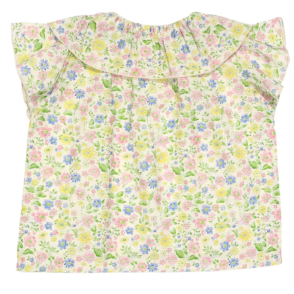 子供服 女の子 花柄 フリル 襟つき 薄手ブラウス イエロー(04) 背面