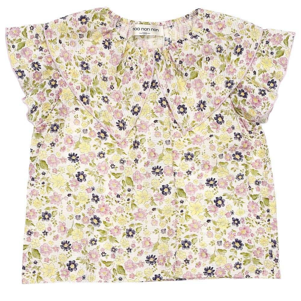 子供服 女の子 花柄 フリル 襟つき 薄手ブラウス パープル(91) 正面