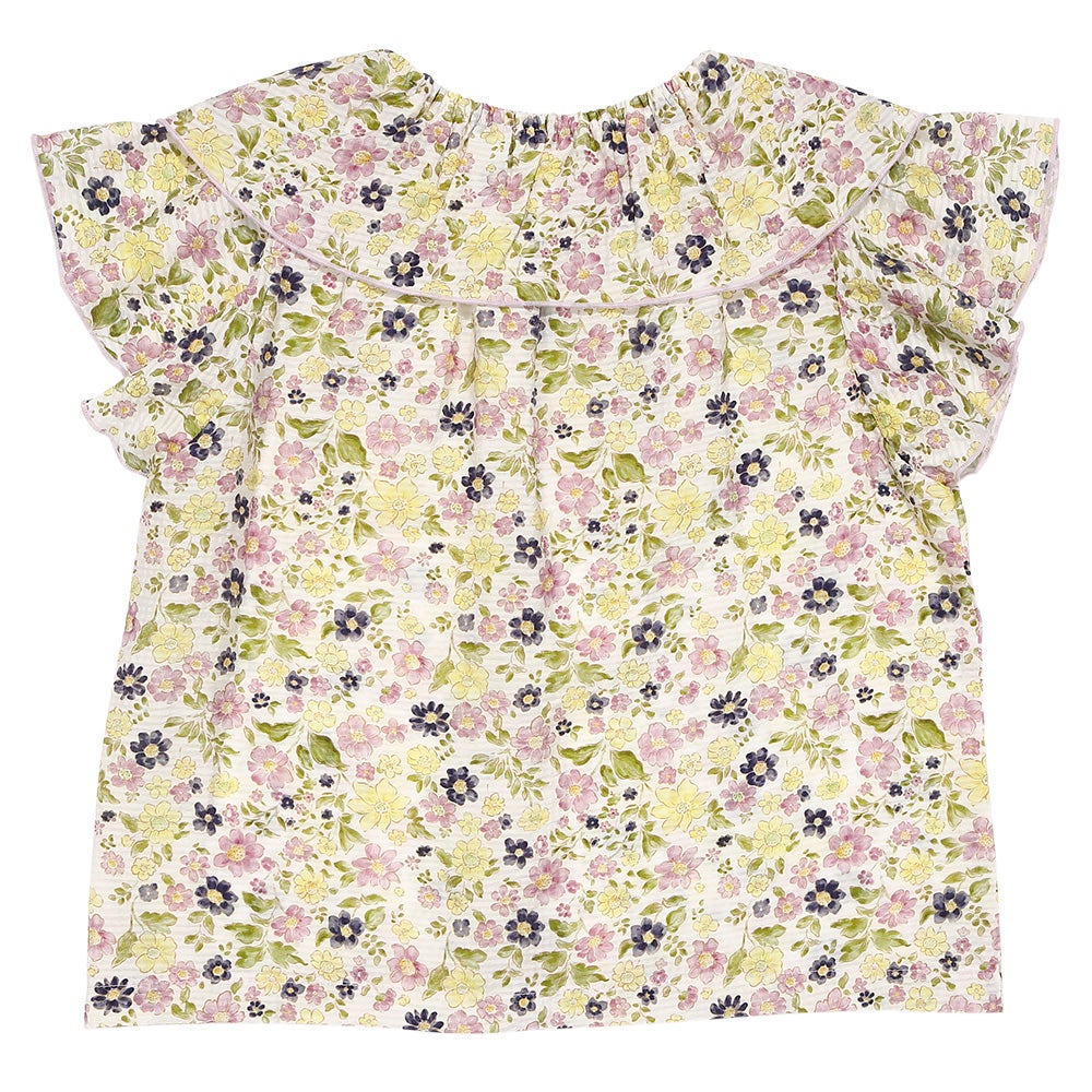 子供服 女の子 花柄 フリル 襟つき 薄手ブラウス パープル(91) 背面