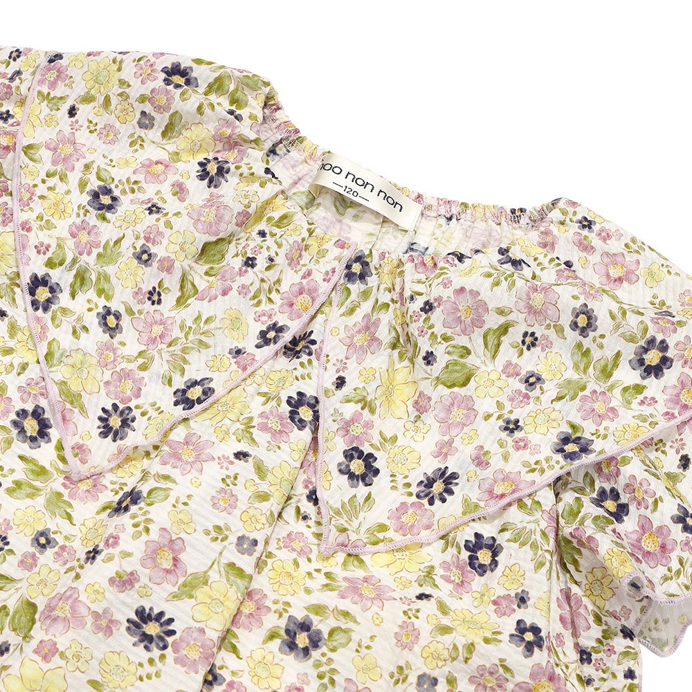 子供服 女の子 花柄 フリル 襟つき 薄手ブラウス パープル(91) デザインポイント1