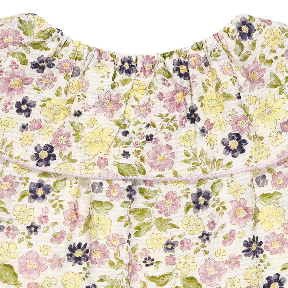 子供服 女の子 花柄 フリル 襟つき 薄手ブラウス パープル(91) デザインポイント2