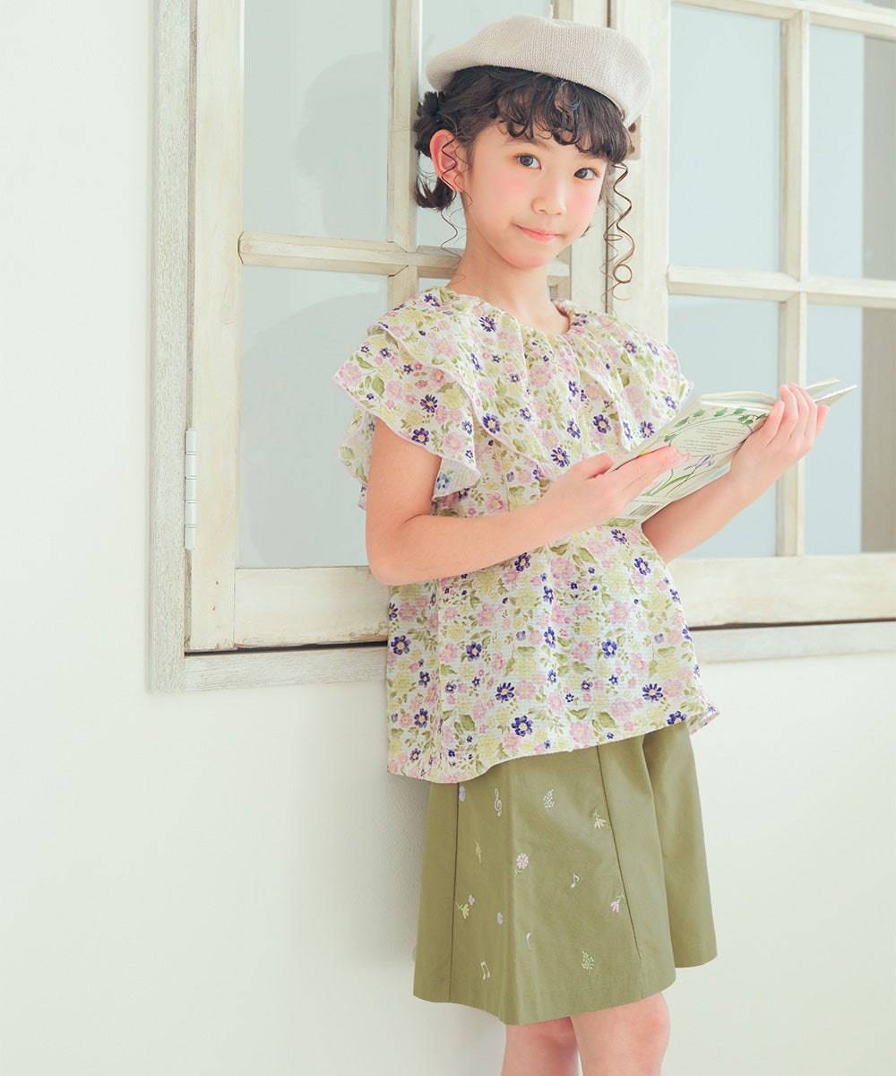 子供服 女の子 花柄 フリル 襟つき 薄手ブラウス パープル(91) モデル画像2