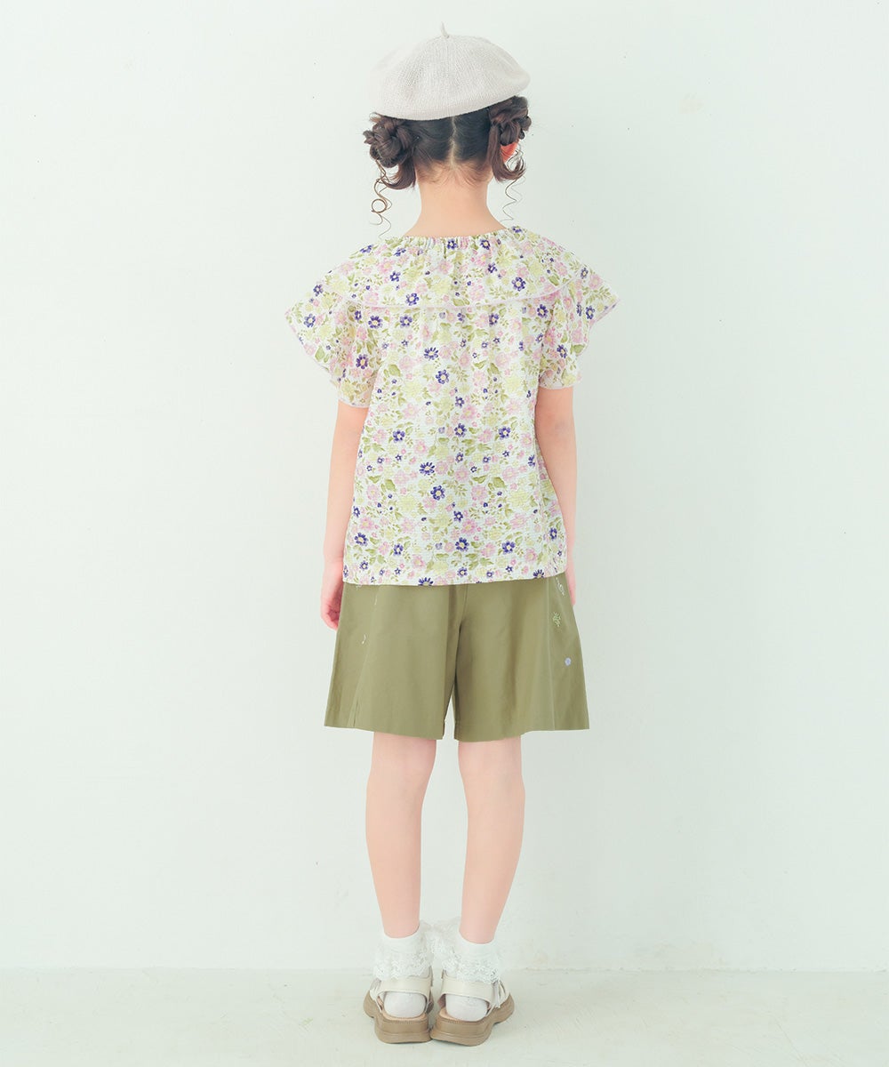 子供服 女の子 花柄 フリル 襟つき 薄手ブラウス パープル(91) モデル画像4