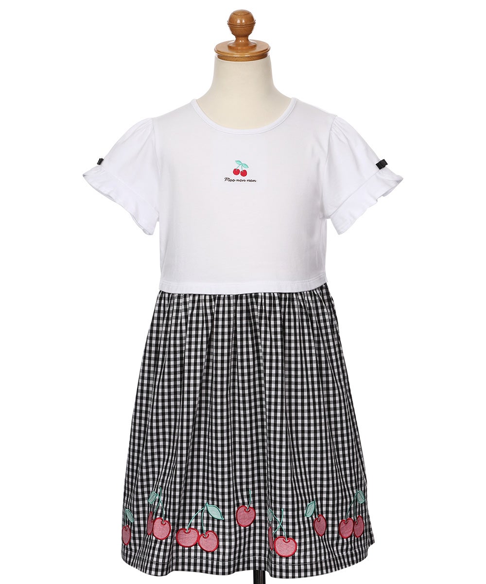 ベビー服 女の子 チェリー刺? ギンガムチェック柄 ドッキングワンピース ブラック(00) トルソー背面