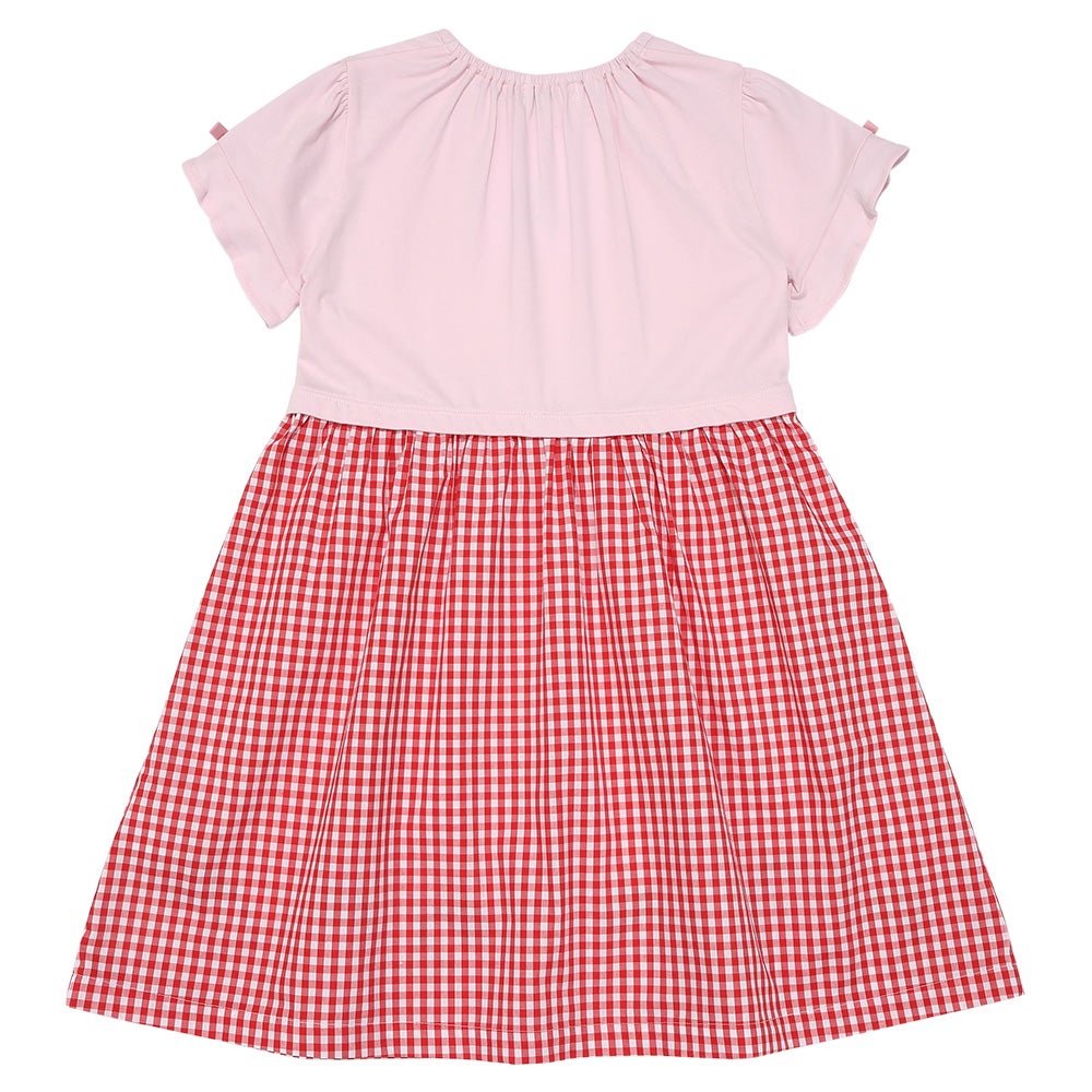 ベビー服 女の子 チェリー刺? ギンガムチェック柄 ドッキングワンピース レッド(03) 背面