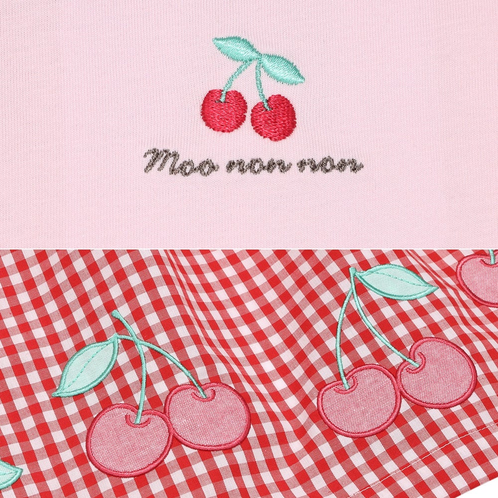 ベビー服 女の子 チェリー刺? ギンガムチェック柄 ドッキングワンピース レッド(03) デザインポイント1