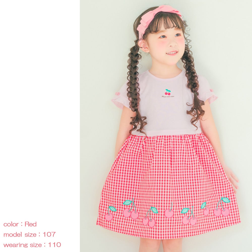 チェリー刺繍 ギンガムチェック柄 ドッキングワンピース｜ベビー・子供