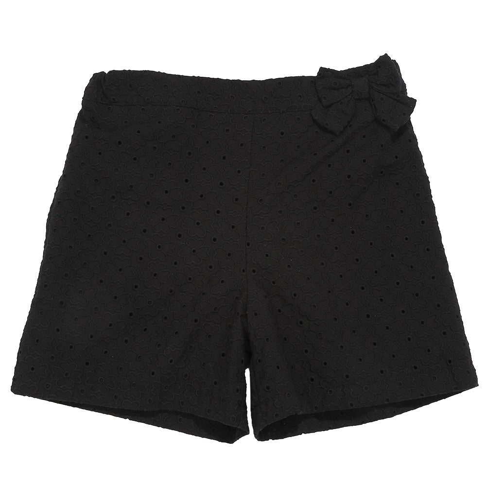 子供服 女の子 花柄 レース リボン 裏地つきショートパンツ ブラック(00) 正面