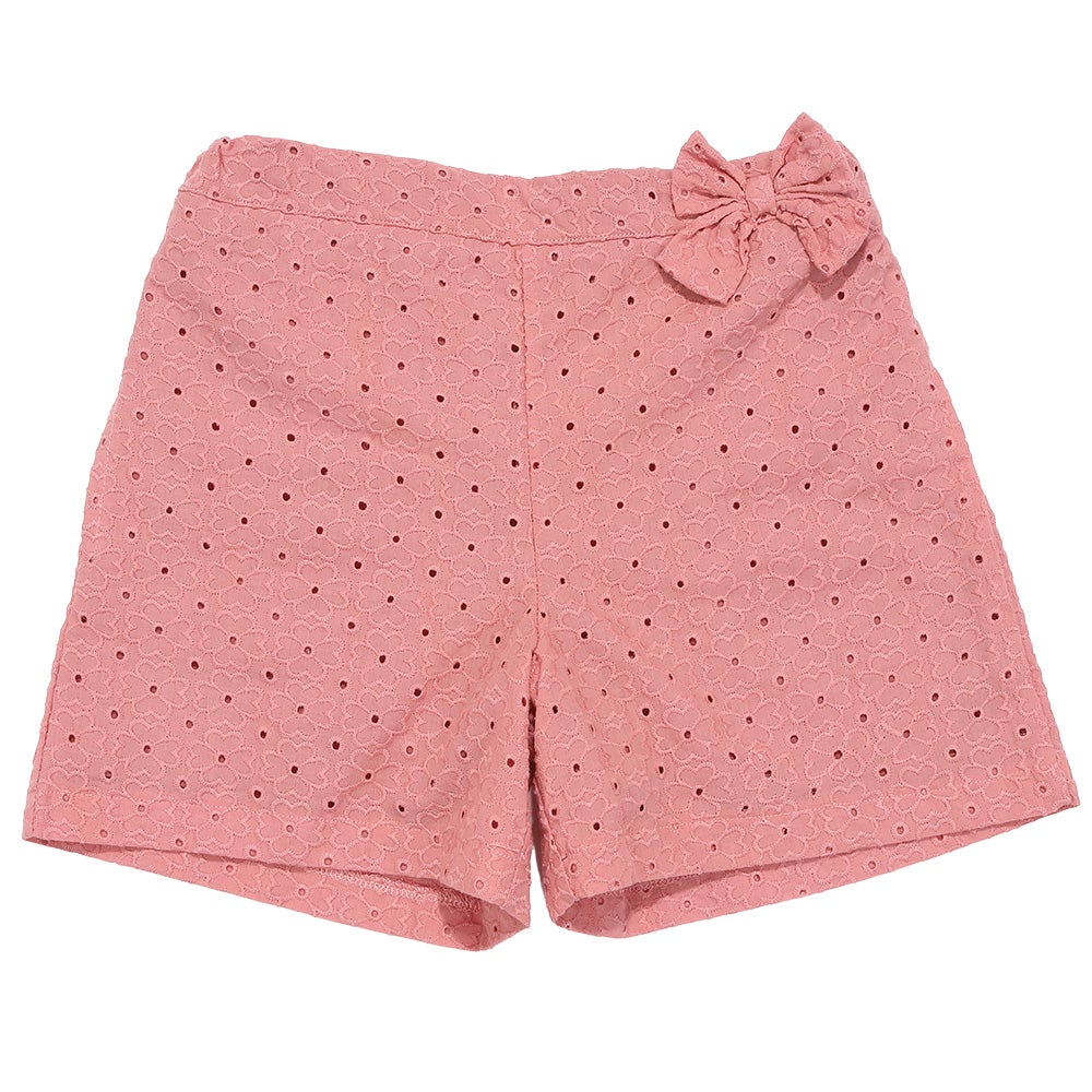 子供服 女の子 花柄 レース リボン 裏地つきショートパンツ ピンク(02) 正面