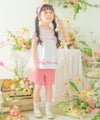 子供服 女の子 花柄 レース リボン 裏地つきショートパンツ ピンク(02) モデル画像全身