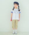 子供服 女の子 ピアノ＆音符プリント ストライプ切り替えTシャツ オフホワイト(11) モデル画像全身