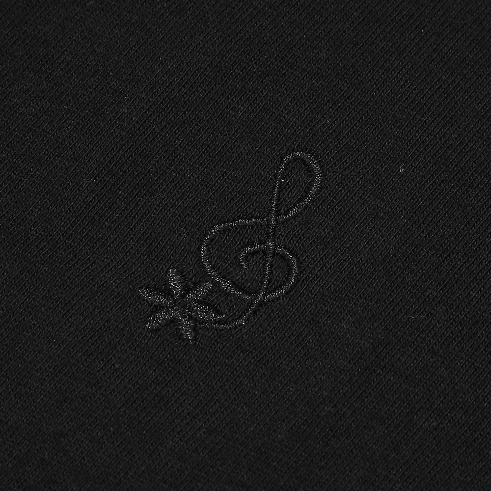 子供服 女の子 音符刺繍 花柄レース切り替えTシャツ ブラック(00) デザインポイント2