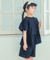 子供服 女の子 音符刺繍 花柄レース切り替えTシャツ ブラック(00) モデル画像全身