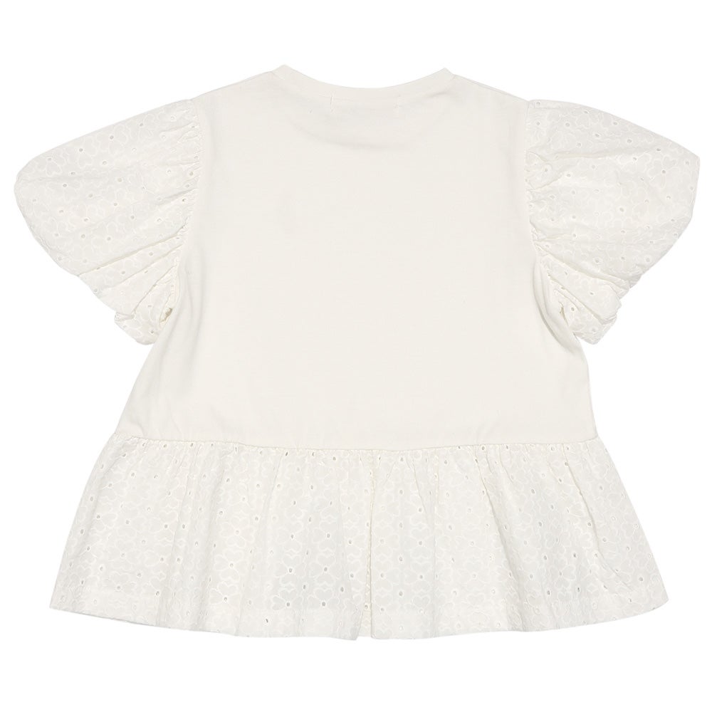子供服 女の子 音符刺繍 花柄レース切り替えTシャツ オフホワイト(11) 背面