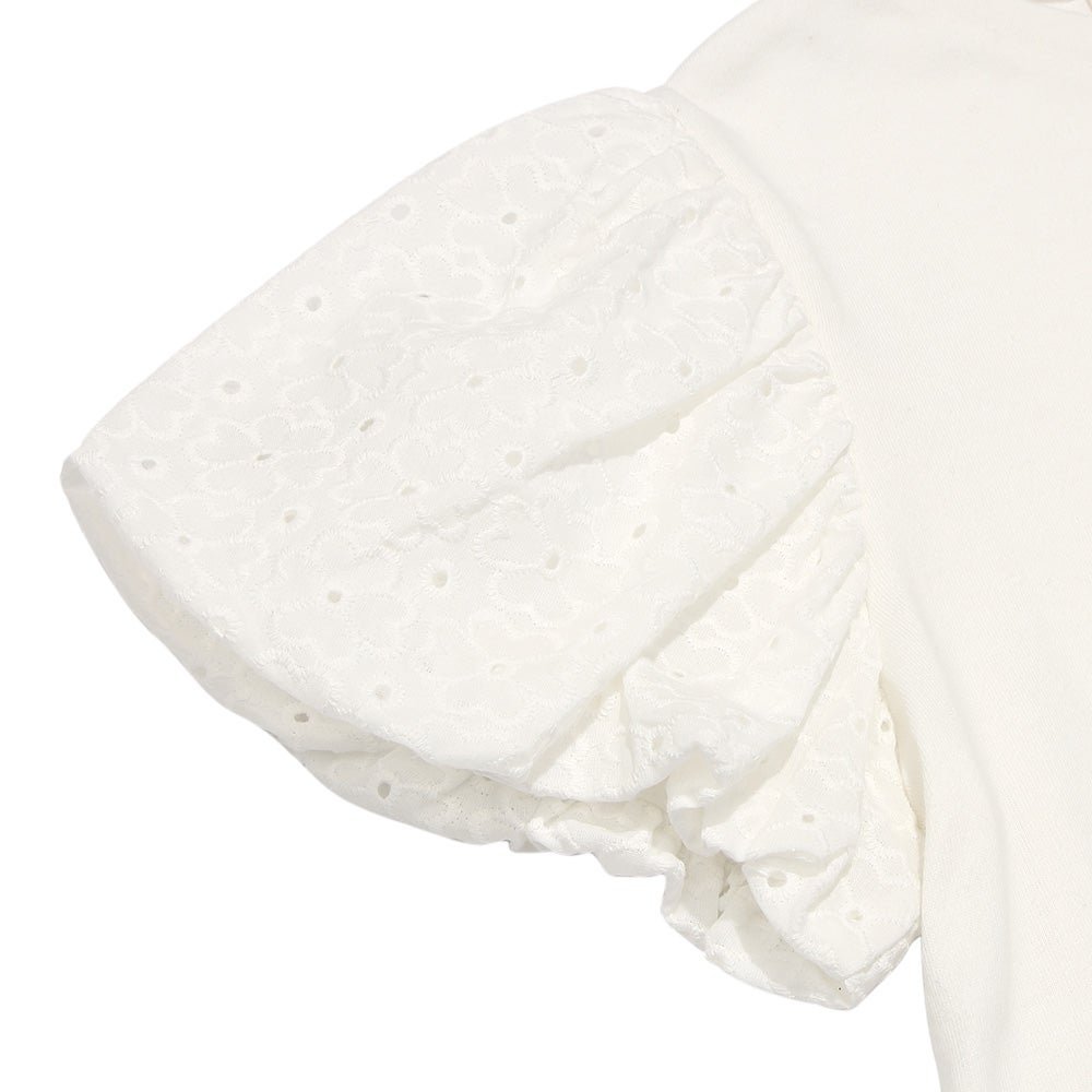 子供服 女の子 音符刺繍 花柄レース切り替えTシャツ オフホワイト(11) デザインポイント1