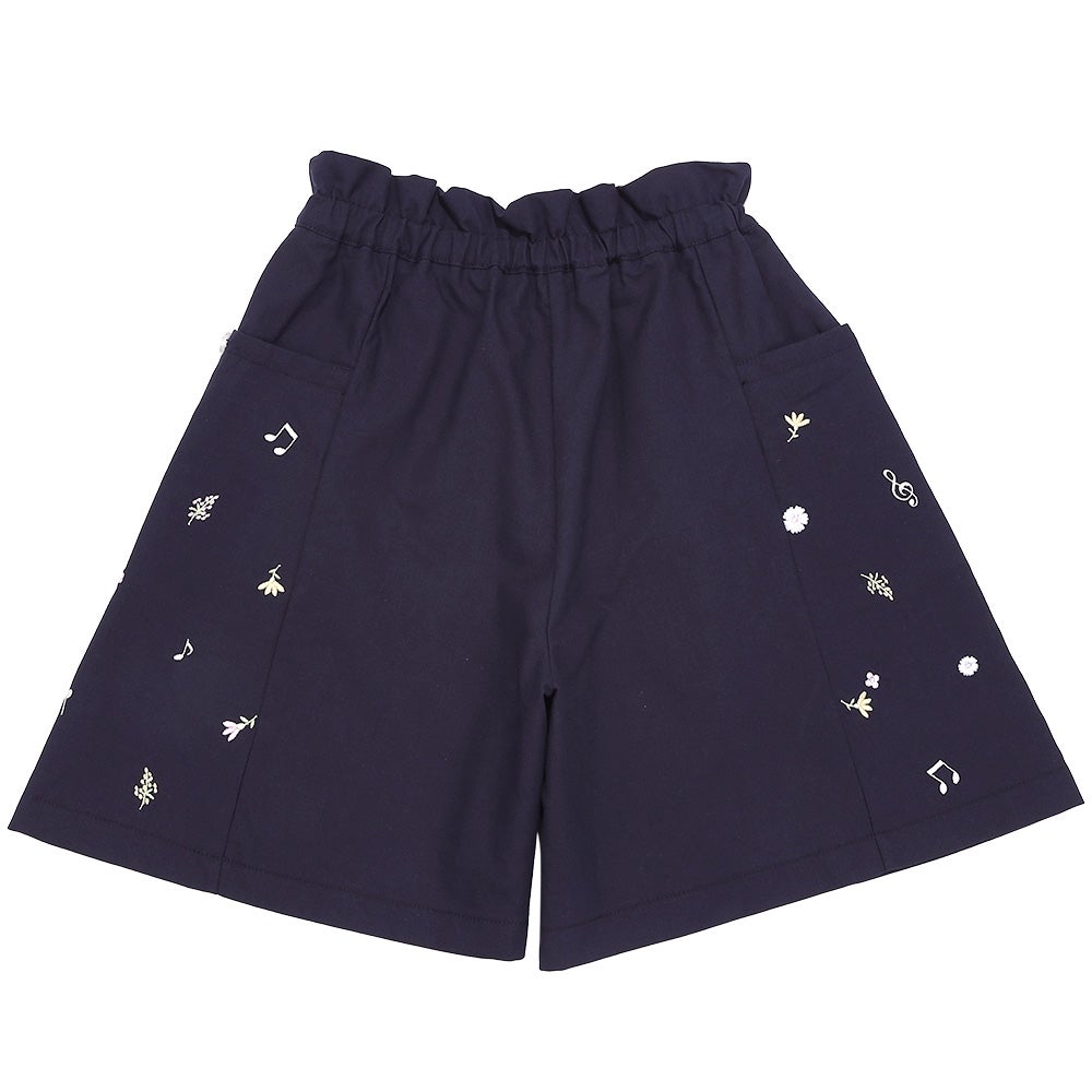 子供服 女の子 子ども服 こども キッズ ジュニア 綿100％ 音符 花 刺繍 ポケット ウエストゴム キュロットパンツ ネイビー(06) 背面