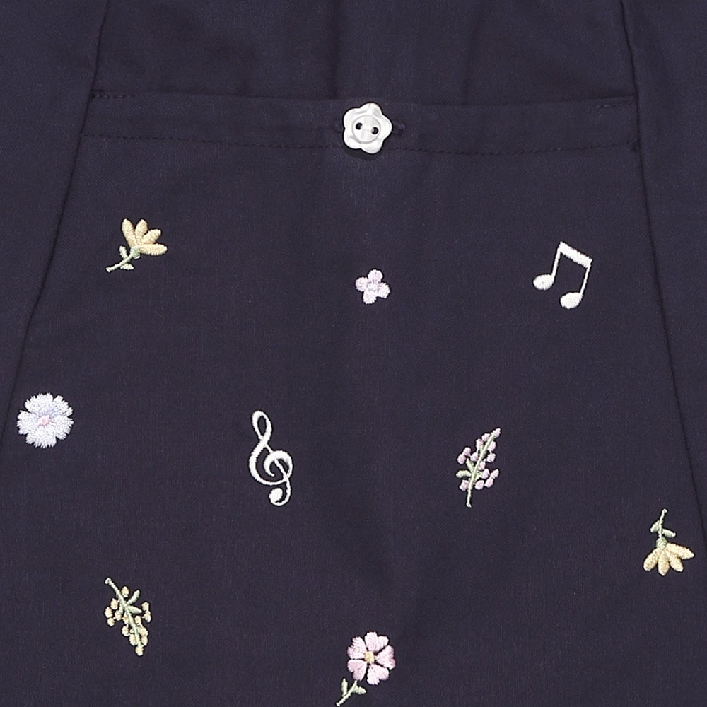 子供服 女の子 子ども服 こども キッズ ジュニア 綿100％ 音符 花 刺繍 ポケット ウエストゴム キュロットパンツ ネイビー(06) デザインポイント1