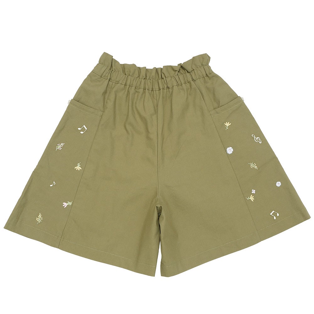 子供服 女の子 綿100％ 音符＆花刺繍 キュロットパンツ カーキ(82) 背面