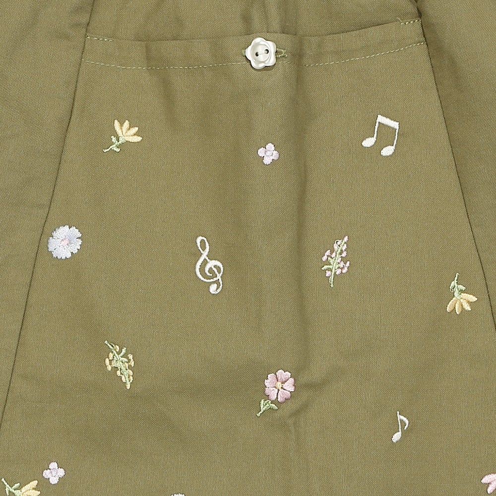 子供服 女の子 綿100％ 音符＆花刺繍 キュロットパンツ カーキ(82) デザインポイント1