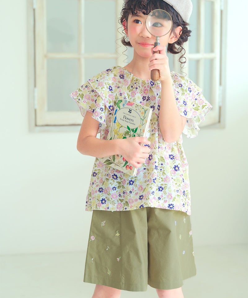 お花刺繍微起毛素材ボタン開きカーディガン