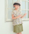 子供服 女の子 綿100％ 音符＆花刺繍 キュロットパンツ カーキ(82) モデル画像全身