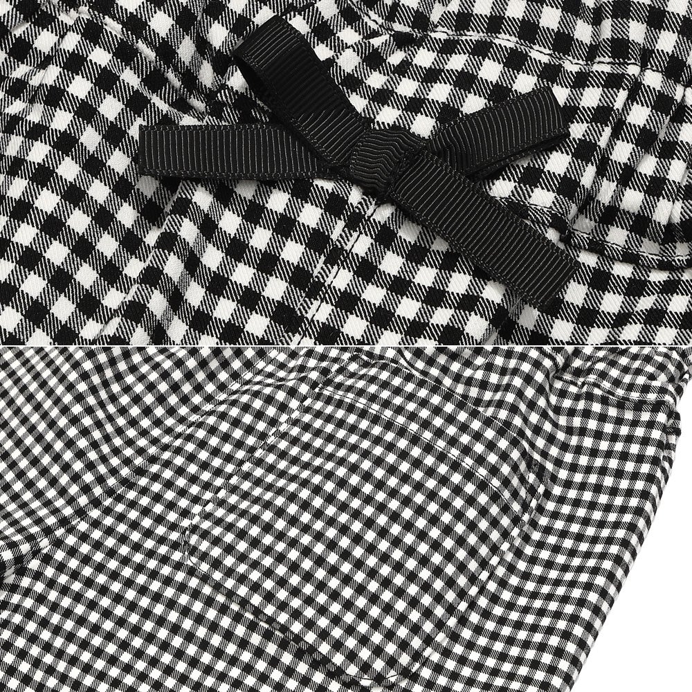 ベビー服 女の子 ギンガムチェック リボンつき ストレッチツイルショートパンツ ホワイト×ブラック(10) デザインポイント2