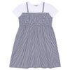 ベビー服 女の子 リボンつき ストライプ柄重ね着風ワンピース ネイビー(06) 正面