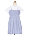 ベビー服 女の子 リボンつき ストライプ柄重ね着風ワンピース ブルー(61) トルソー背面