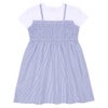 ベビー服 女の子 リボンつき ストライプ柄重ね着風ワンピース ブルー(61) 背面