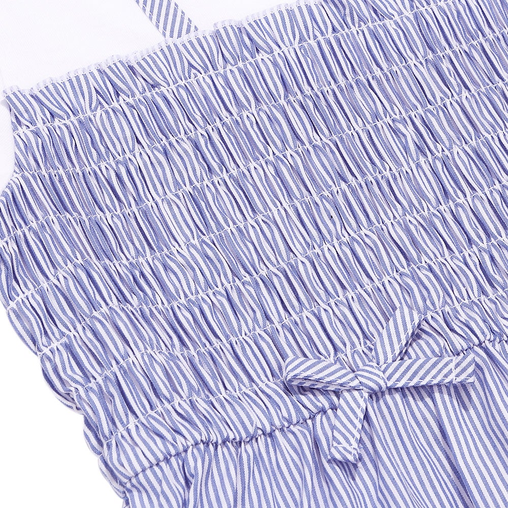 ベビー服 女の子 リボンつき ストライプ柄重ね着風ワンピース ブルー(61) デザインポイント1