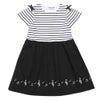 ベビー服 女の子 子ども服 こども服 キッズ ジュニア ボーダー柄 音符プリント 肩あき リボンつき袖 ドッキングワンピース ホワイト×ブラック(10) 正面
