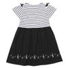 ベビー服 女の子 音符プリント 肩あき袖 ボーダー柄ドッキングワンピース ホワイト×ブラック(10) 背面
