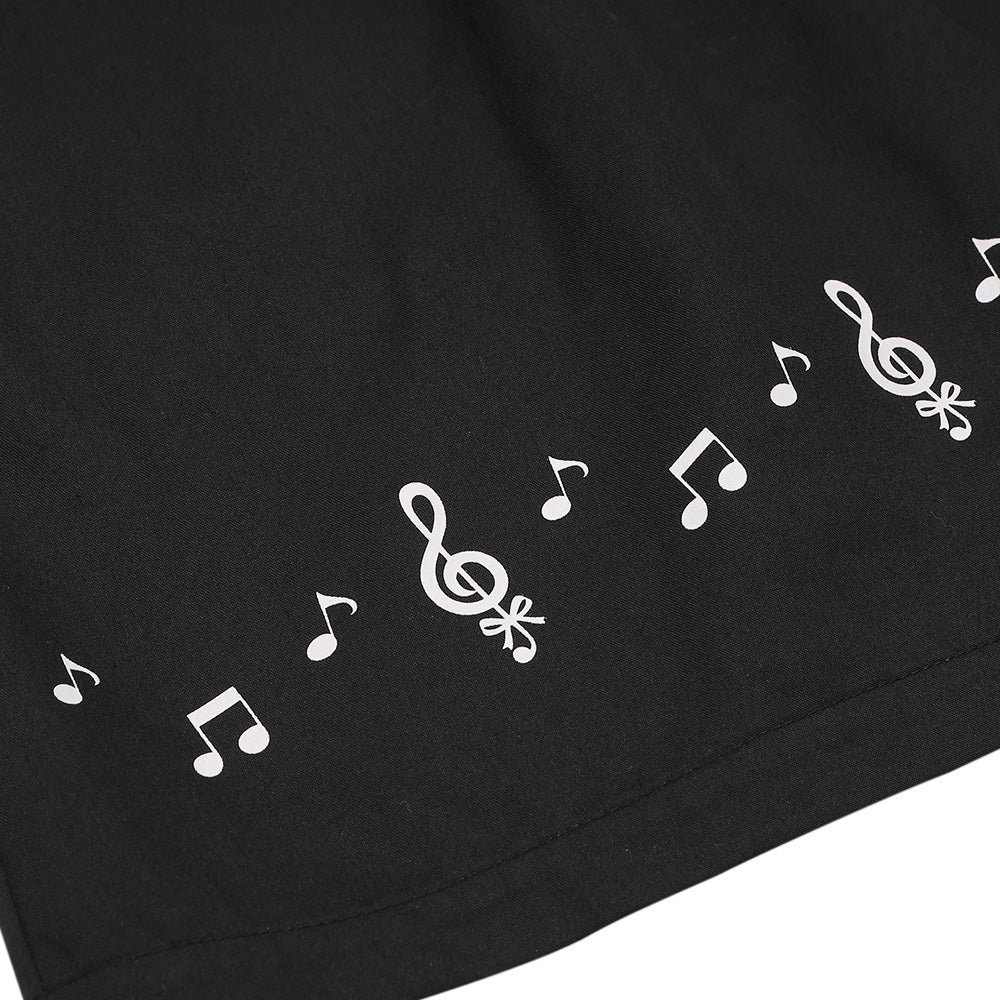 ベビー服 女の子 音符プリント 肩あき袖 ボーダー柄ドッキングワンピース ホワイト×ブラック(10) デザインポイント1