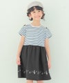 ベビー服 女の子 子ども服 こども服 キッズ ジュニア ボーダー柄 音符プリント 肩あき リボンつき袖 ドッキングワンピース ホワイト×ブラック(10) モデル画像アップ