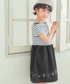 ベビー服 女の子 子ども服 こども服 キッズ ジュニア ボーダー柄 音符プリント 肩あき リボンつき袖 ドッキングワンピース ホワイト×ブラック(10) モデル画像1