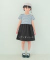 ベビー服 女の子 子ども服 こども服 キッズ ジュニア ボーダー柄 音符プリント 肩あき リボンつき袖 ドッキングワンピース ホワイト×ブラック(10) モデル画像2