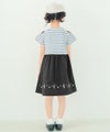 ベビー服 女の子 子ども服 こども服 キッズ ジュニア ボーダー柄 音符プリント 肩あき リボンつき袖 ドッキングワンピース ホワイト×ブラック(10) モデル画像3