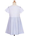 ベビー服 女の子 子ども服 こども服 キッズ ジュニア ボーダー柄 音符プリント 肩あき リボンつき袖 ドッキングワンピース ブルー(61) トルソー背面
