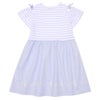 ベビー服 女の子 子ども服 こども服 キッズ ジュニア ボーダー柄 音符プリント 肩あき リボンつき袖 ドッキングワンピース ブルー(61) 背面